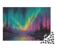 Rompecabezas de 1000 Piezas del Bosque de Auroras Boreales: Cielo de Aurora Boreal Vibrante para Adultos. Juegos educativos. Hermosa decoración. Desafío de Alta dificultad. 38 x 26 cm