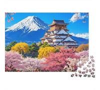 Rompecabezas de 1000 Piezas del Castillo de Japón con el Monte Fuji y el Castillo con su manantial. Juegos educativos para Adultos. Hermoso desafío Decorativo.52 x 38 cm