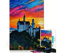 Rompecabezas de 1000 Piezas del Castillo de Neuschwanstein al Atardecer para Adolescentes Juguete para ejercitar la Mente Fácil de armar Regalo Elegante (38x26cm)