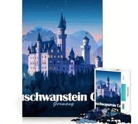 Rompecabezas de 1000 Piezas del Castillo de Neuschwanstein,Alemania,de Noche Juego de ingenio y Habilidad para el Arte Ideal para Relajarse y divertirse (38x52cm)