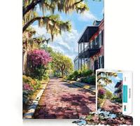 Rompecabezas de 1000 Piezas del Distrito Histórico de Savannah, Georgia, para Adultos Rompecabezas Think Toy Home Enjoy Fine Cut Santa Wish Gift (38x52cm)