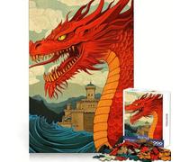 Rompecabezas de 1000 Piezas del Dragón Rojo y el Castillo para Adultos Regalo Ideal para quienes Buscan un desafío Mental Juguete fácil de armar Corte preciso (38x26cm)
