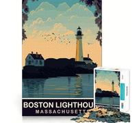 Rompecabezas de 1000 Piezas del Faro de Boston con Bordes sin Costuras,Juego Divertido para ejercitar la Mente,Entretenimiento para el Tiempo Libre,Regalo artístico de Navidad 50x75cm