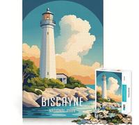 Rompecabezas de 1000 Piezas del Faro del Parque Nacional Biscayne Póster Arte de Corte preciso Juego Creativo para ejercitar la Mente Juego fácil Exhibición de Arte navideña (50x75cm)