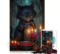 Rompecabezas de 1000 Piezas del Gato de Cheshire Brujo con Velas Rojas Juego cognitivo Divertido Componentes Resistentes y de Corte Limpio Momento de Tranquilidad y Ejercicio Mental en casa (50x75cm)