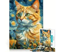 Rompecabezas de 1000 Piezas del Gato Van Gogh Juego de Habilidad Mental para Cortar con precisión Regalo Ideal para el Tiempo Libre y Las Fiestas (38x52cm)