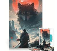 Rompecabezas de 1000 Piezas del Guerrero Samurai Lobo para Adolescentes Juguete para ejercitar la Mente Tiempo de relajación Arte Regalo de Temporada (38x26cm)