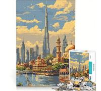 Rompecabezas de 1000 Piezas del Horizonte de Dubái con el Burj Khalifa, Juguetes antiestrés para la diversión Familiar, con Piezas de Formas aleatorias Que encajan Perfectamente 50x75cm