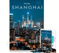 Rompecabezas de 1000 Piezas del Horizonte de la Ciudad de Shanghái, Arte de Ajuste, estimula el Cerebro, Juego, Tiempo de Descanso, Juego, Arte de Pared navideño (38x52cm)