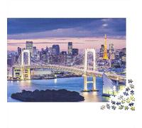 Rompecabezas de 1000 Piezas del Horizonte de Tokio al Atardecer, Puente Arcoíris, Ciudad al Atardecer, para Adultos. Juego Educativo. Hermosa decoración. Difícil. Cumpleaños. 52 x 38 cm Regalos.