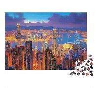Rompecabezas de 1000 Piezas del Horizonte Nocturno de Hong Kong con Reflejo de Paisaje Urbano fantástico. Juego Educativo para Adultos. Decoración del hogar. Difícil. Regalo de cumpleaños. 70x50cm