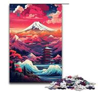 Rompecabezas de 1000 Piezas del Monte Fuji y su Templo de Splatters Rompecabezas de Madera de Colores Gruesos para Adultos Juego Familiar de 75 x 50 cm