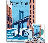 Rompecabezas de 1000 Piezas del Paisaje Urbano de Nueva York y Brooklyn Desafío difícil para aliviar el estrés Cada Pieza es única Diversión Familiar desafiante (38x26cm)