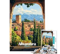Rompecabezas de 1000 Piezas del Palacio de la Alhambra España Rompecabezas para Adultos Juego Familiar Ideal para Pasar el Tiempo en casa cumpleaños y Navidad (tamaño 38x26cm)