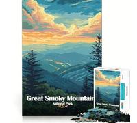 Rompecabezas de 1000 piezas del Parque Nacional de las Grandes Montañas Humeantes Póster Juguete para ejercitar la mente y las articulaciones Tiempo de juego tranquilo Pieza de arte navideña (38x52cm)