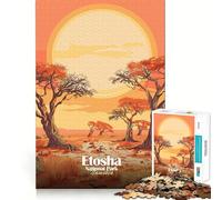 Rompecabezas de 1000 Piezas del Parque Nacional Etosha,Namibia Ilustración de Piezas de Corte Limpio Juguete Que desafía la Mente Momento de relajación Diversión navideña Obra de Arte (38x52cm)