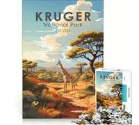 Rompecabezas de 1000 Piezas del Parque Nacional Kruger con la Jirafa, Ideal para Toda la Familia o como Regalo de cumpleaños Incluye póster y Hoja de Preguntas a Juego 38x52cm