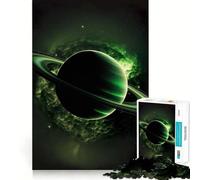 Rompecabezas de 1000 Piezas del Planeta Saturno en Color Verde para Adultos Mejora la Memoria, Alivia la ansiedad y es Ideal para decoración de Pared con Bordes Afilados (50x75cm)