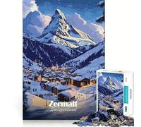 Rompecabezas de 1000 Piezas del Pueblo de montaña de Zermatt,Suiza Juego Mental Divertido,diseño de Ajuste Huecos Regalo Ideal para reuniones Familiares (38x26cm)