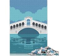 Rompecabezas de 1000 Piezas del Puente de Rialto en Venecia sobre un Canal. Rompecabezas Creativo Cuadrado para Adultos. Ideal para aliviar el estrés. Un Regalo navideño único. 38 x 26 cm.