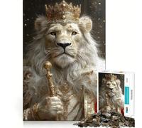 Rompecabezas de 1000 Piezas del Rey León Blanco Real para Adolescentes, Juguete de lógica Fuerte, Tiempo Sereno, Borde Transparente, Regalo Creativo (38x52cm)