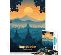 Rompecabezas de 1000 Piezas del Templo de Borobudur al Atardecer,Corte Suave,Juego Mental,Regalo,Tiempo de Juego Relajante,Pieza de Arte navideña (38x52cm)