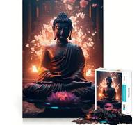 Rompecabezas de 1000 Piezas del Templo de Buda y Loto Rosa Decoración con Corte preciso Juego Mental Regalo Ideal para Relajarse y Disfrutar en cumpleaños (38x26cm)