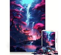 Rompecabezas de 1000 Piezas del Templo de la Cascada Sakura para Adolescentes Juguete Interactivo Divertido con Corte preciso Arte Coleccionable (50x75cm)