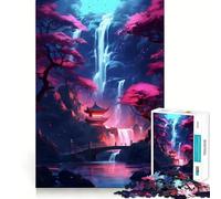 Rompecabezas de 1000 Piezas del Templo de la Cascada Sakura para Adolescentes Juguete Interactivo Divertido con Corte preciso Arte Coleccionable (50x75cm)
