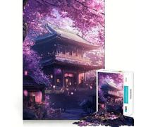 Rompecabezas de 1000 Piezas del Templo de los Cerezos en Flor - Arte de Corte preciso,Juego de Habilidad Mental,Juego fácil de Jugar,Regalo de Arte navideño (38x26cm)