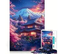 Rompecabezas de 1000 Piezas del Templo de los Cerezos en Flor - Arte de Corte preciso,Juego de Habilidad Mental,Juego fácil de Jugar,Regalo de Arte navideño (38x52cm)