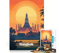 Rompecabezas de 1000 Piezas del Templo del Atardecer de Bangkok,Bordes Lisos,Juego para desarrollar la Mente,diversión,Tiempo de Juego Acogedor,Regalo de cumpleaños para Aficionados (38x52cm)