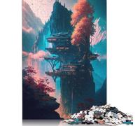 Rompecabezas de 1000 Piezas del Templo Futurista de Sakura, Rompecabezas de dificultad Alta, Juegos educativos, Juguetes, (38 x 26 cm)