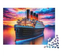 Rompecabezas de 1000 Piezas del Titanic al Atardecer. Barco en el océano. para Adultos de 12 años en adelante. Juego Educativo. Decoración del hogar. Difícil. Regalo de cumpleaños. 70x50cm.