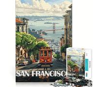 Rompecabezas de 1000 Piezas del tranvía de San Francisco para Adultos Mejora la Memoria y Alivia la ansiedad Bordes precisos Sorpresa navideña (38x26cm)