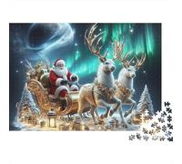 Rompecabezas de 1000 Piezas del Trineo de Papá Noel: Papá Noel bajo Las Auroras boreales. Juego Educativo para Adultos. Hermosa decoración. Difícil. Regalo de cumpleaños. 70x50cm/1000 Piezas.