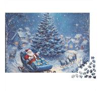 Rompecabezas de 1000 Piezas del Trineo de Papá Noel: Papá Noel Cerca del árbol de Navidad. Juego Educativo para Adultos. Decoración del hogar. dificultad. 38 x 26 cm