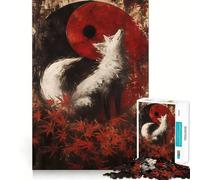 Rompecabezas de 1000 Piezas del Zorro Blanco y el Yin Yang para Adultos Juego de Habilidad Mental Corte láser para un Ajuste Actividad gratificante para días lluviosos (38x52cm)