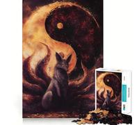 Rompecabezas de 1000 Piezas del Zorro de Nueve Colas Yin Yang para Adultos, Juguete para ejercitar la Mente, Juego de Interior, Pieza de Arte de Corte preciso (38x26cm)