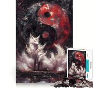 Rompecabezas de 1000 Piezas del Zorro de Nueve Colas Yin Yang para Adultos, Juguete Que desafía la Mente, para una escapada Tranquila, Pieza de colección de Arte de Corte de Calidad (50x75cm)