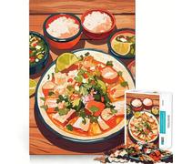 Rompecabezas de 1000 Piezas Delicioso Plato de mariscos con arroz y Salsa Piezas de Corte Limpio Juguete Que desafía la Mente Momento de relajación Diversión navideña Obra de Arte (38x52cm)