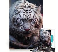 Rompecabezas de 1000 Piezas Depredador Tigre Blanco para Adultos Juguete Que desafía la Mente Corte preciso y alineación Actividad Divertida para Toda la Familia (38x26cm)