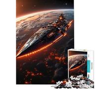 Rompecabezas de 1000 piezas Descenso de un crucero de batalla una nave espacial futurista sobre un planeta en llamas Un desafío para la inteligencia Juguetes adictivos juego imposible antiestrés ideas