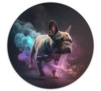 Rompecabezas de 1000 Piezas, diseño de Bulldog francés, Redondo, 1000 Piezas, para Adultos, Actividad educativa para Mejorar Las Habilidades cognitivas, 67,5 x 67,5 cm.