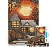 Rompecabezas de 1000 Piezas,diseño de cabaña otoñal al Atardecer,decoración práctica y Funcional,Juego de Habilidad Mental,Ideal para Momentos acogedores y decoración navideña para la Pared (38x26cm)