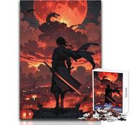 Rompecabezas de 1000 Piezas, diseño de dragón samurái, Luna de Sangre, Relajante, en Solitario, con Corte preciso Superior, tamaño 38x26cm