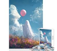 Rompecabezas de 1000 Piezas diseño de Fantasma con Globo en un Campo de Flores Ideal para Decorar el hogar Regalo de cumpleaños Juego práctico colección de Artistas Bellas Artes tamaño 50x75cm