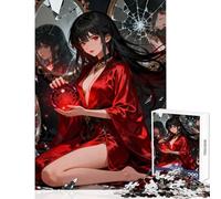 Rompecabezas de 1000 Piezas diseño de Mujer con Espejos Rotos y orbe Rojo Juguete para Decorar la Pared Gran Regalo para Juegos Juego práctico con póster a Juego y Hoja de Trivia Tamaño 38x52cm