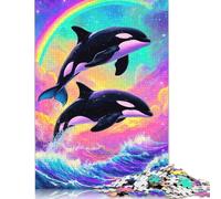Rompecabezas de 1000 Piezas, diseño de orcas, arcoíris, Acuarela, Cuadrado, para Adultos y niños, Juego de Rompecabezas de Papel, 38 x 26 cm, 1000 Piezas