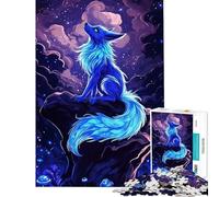 Rompecabezas de 1000 Piezas diseño de Zorro Azul Kitsune Paisaje dificultad Alta y desafiante Ideal para Actividades Familiares y para Relajarse Apto para Mayores de 14 años (38x26cm)